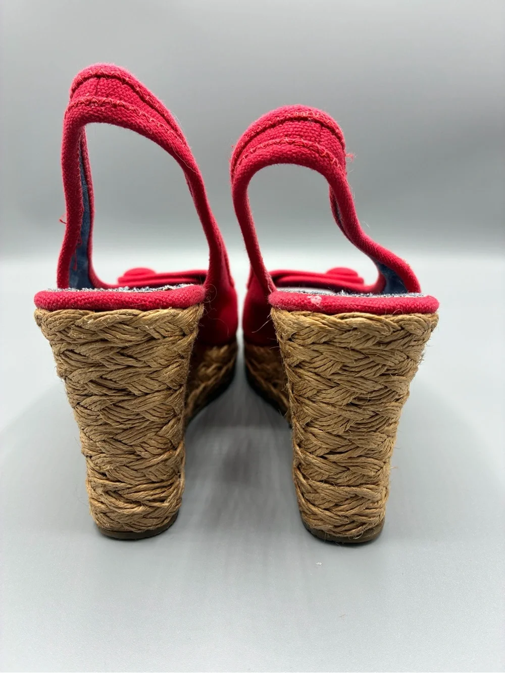Y2K SUGAR red Canvas Peep-Toe Slingback Wedge Sandals
